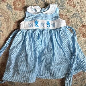 Vintage Seaside Smocked Toddler Dress with Seahorse Embroidery Smocked